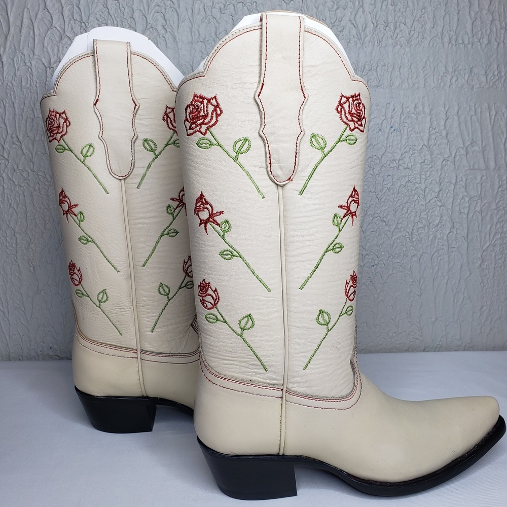 Anthropologie X Planet Cowboy Dozen Roses Cream Cowboy Boots Western Womens 8 US - Picture 7 of 16